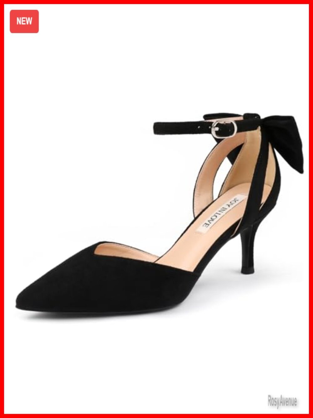 JOY IN LOVE Women's Faux Suede Kitten Heels Pointed Toe Ankle Strap Pumps